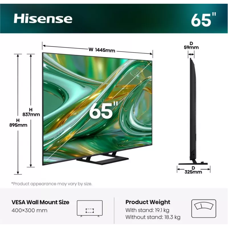 TV Hisense 85E68S 65 collu ULED MiniLED UltraHD/4K, trīskāršs uztvērējs, 144 Hz panelis, iebūvēts zemfrekvences skaļrunis
