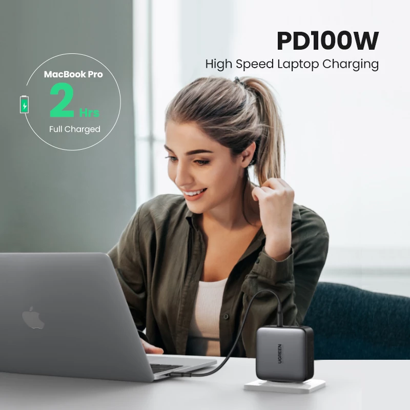 Lādētājs Ugreen Nexode 100W GaN USB-C USB-A Ātrā Uzlāde 3 Porti