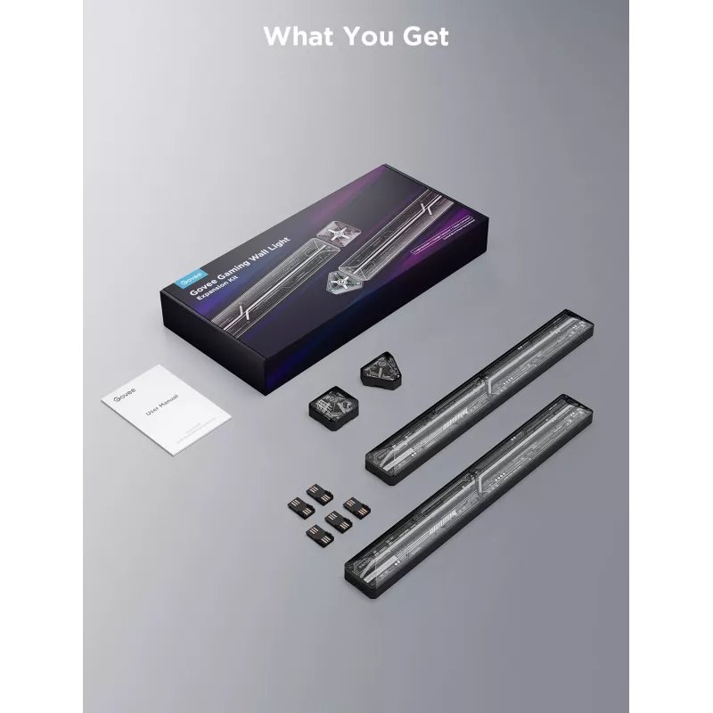Smart Gaming Wall Light Expansion Kit Govee H10630A5 — 2 tubes ar square and triangle connectors, Wi‑Fi/Bluetooth, 36V input