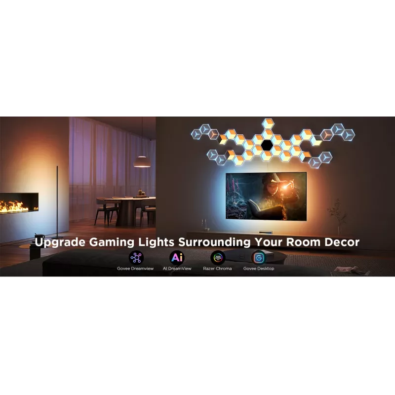 Viedā sienas gaisma Govee Glide Hexagon Light Panels Ultra paplašināšanas komplekts — Wi‑Fi/Bluetooth, 36 V ieeja, pelēka
