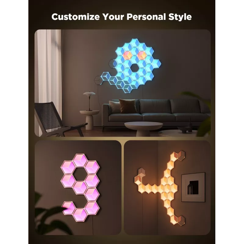 Viedā sienas gaisma Govee Glide Hexagon Light Panels Ultra paplašināšanas komplekts — Wi‑Fi/Bluetooth, 36 V ieeja, pelēka