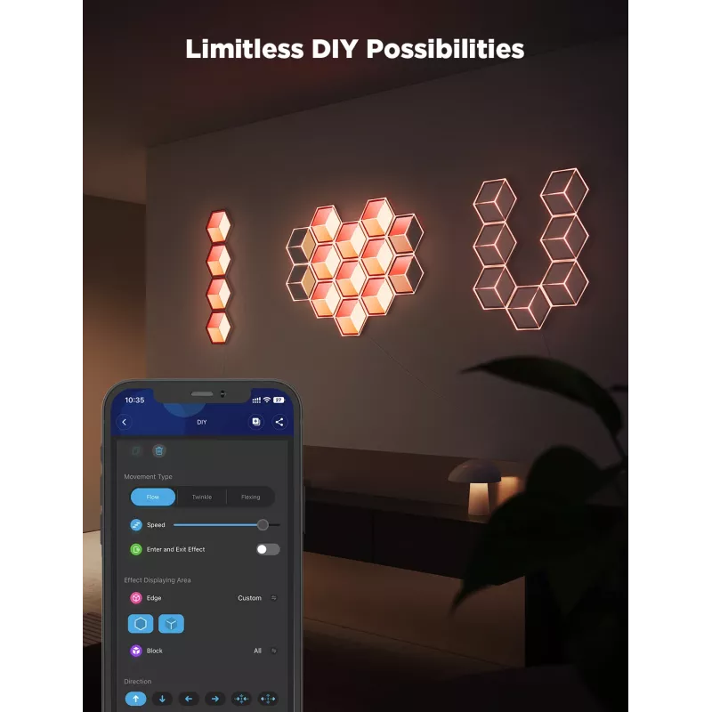 Viedā sienas gaisma Govee Glide Hexagon Light Panels Ultra paplašināšanas komplekts — Wi‑Fi/Bluetooth, 36 V ieeja, pelēka