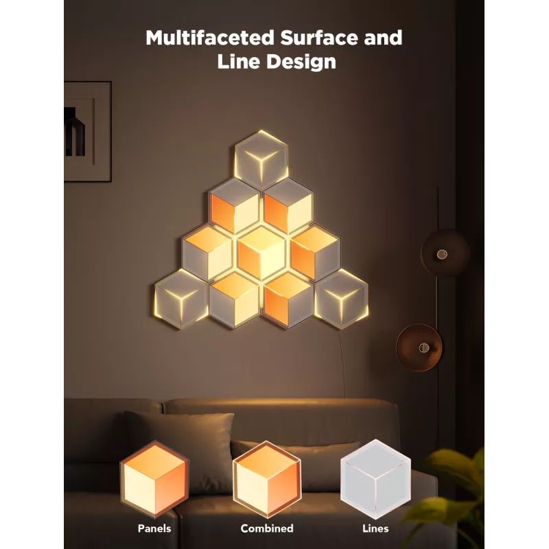 Viedā sienas gaisma Govee Glide Hexagon Light Panels Ultra paplašināšanas komplekts — Wi‑Fi/Bluetooth, 36 V ieeja, pelēka