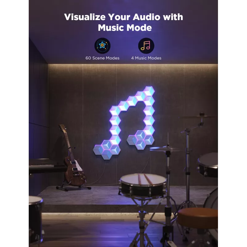 Viedā sienas gaisma Govee Glide Hexagon Light Panels Ultra paplašināšanas komplekts — Wi‑Fi/Bluetooth, 36 V ieeja, pelēka