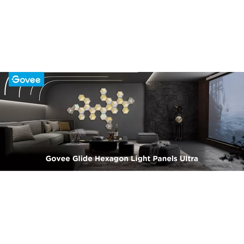 Viedā sienas gaisma Govee Glide Hexagon Light Panels Ultra paplašināšanas komplekts — Wi‑Fi/Bluetooth, 36 V ieeja, pelēka