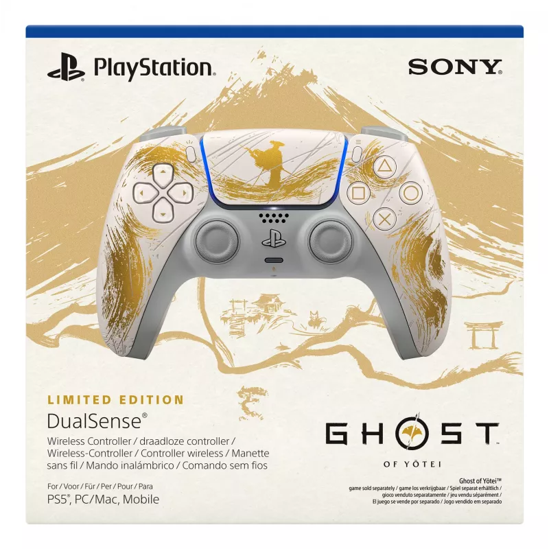 Sony DualSense bezvadu kontrolieris – Ghost of Yōtei zelta ierobežotā tirāža Zelts, Balts Bluetooth/USB spēļu kontrolieris Analogs / Ciparu Android, MAC, PC, PlayStation 5, iOS