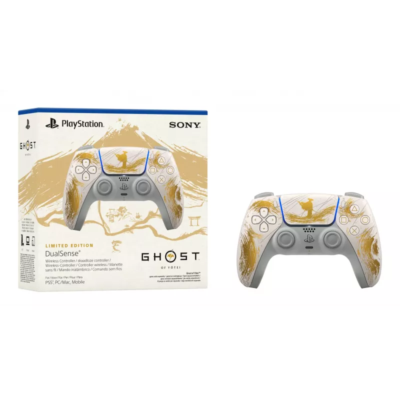 Sony DualSense bezvadu kontrolieris – Ghost of Yōtei zelta ierobežotā tirāža Zelts, Balts Bluetooth/USB spēļu kontrolieris Analogs / Ciparu Android, MAC, PC, PlayStation 5, iOS