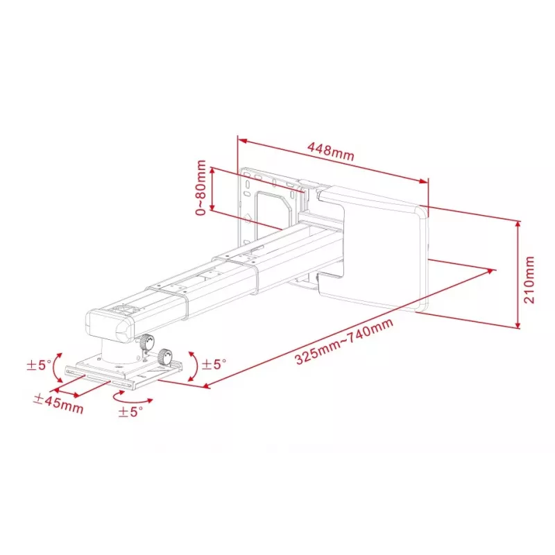 Projektora stiprinājums Multibrackets M Projector Mount Short Throw Deluxe 300-700 Medium pie sienas stiprināms 25 kg balts