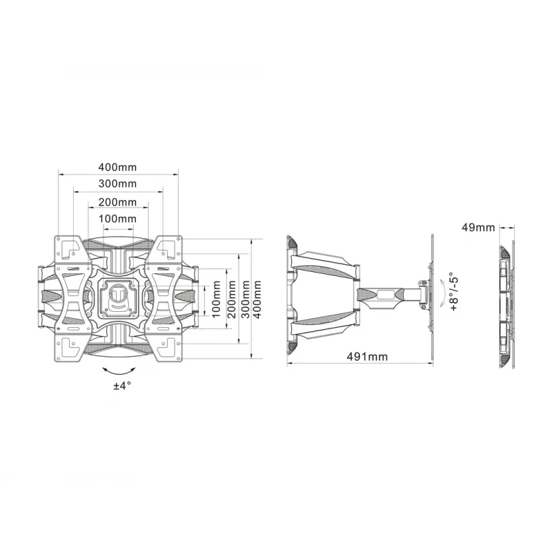 Staba stiprinājuma kronšteins MULTIBRACKETS M VESA Flexarm Full Motion Dual 400x400 40–70 collu ekrāniem, 45 kg, melns