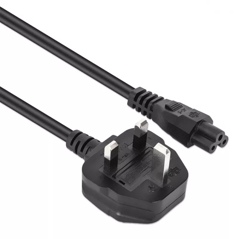 Manhattan elektrotīkla barošanas vads/kabelis, UK 3 kontaktu kontaktdakša uz C5 ligzdu (trīslapiņu/trijstūra), 1,8 m, 16 A, vads, mūža garantija