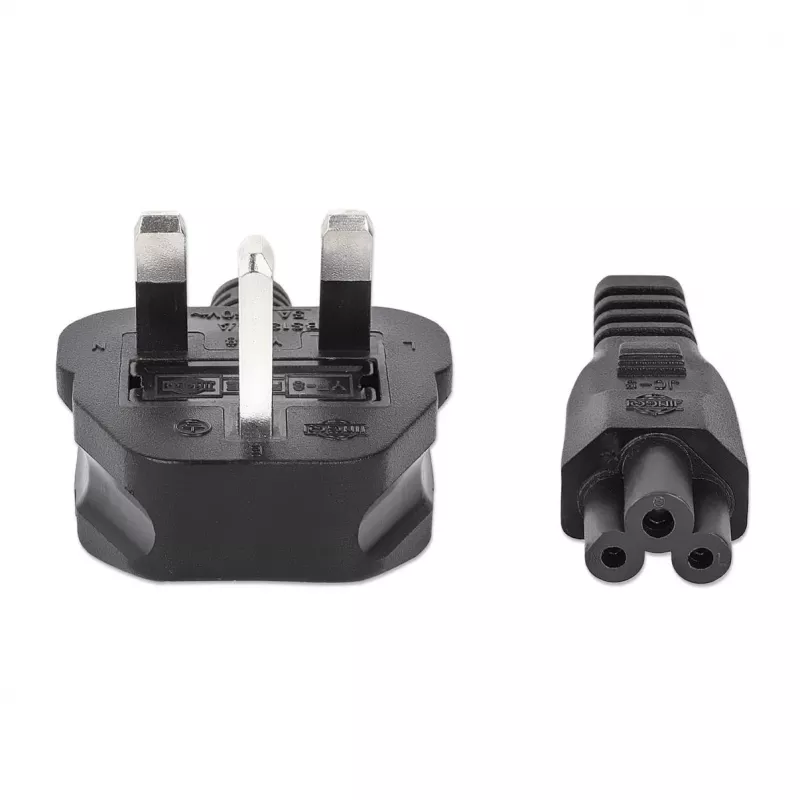 Manhattan elektrotīkla barošanas vads/kabelis, UK 3 kontaktu kontaktdakša uz C5 ligzdu (trīslapiņu/trijstūra), 1,8 m, 16 A, vads, mūža garantija