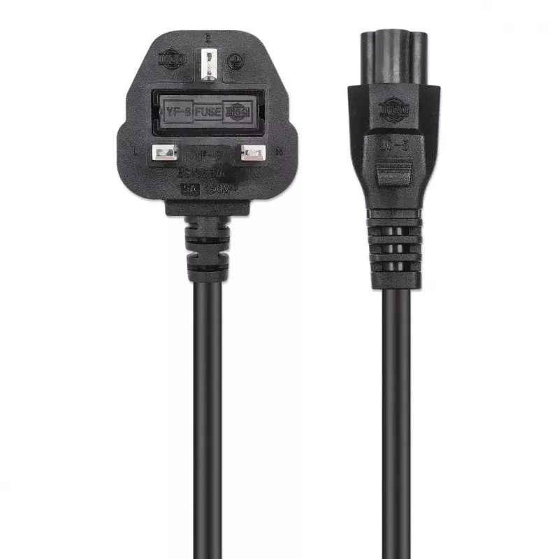 Manhattan elektrotīkla barošanas vads/kabelis, UK 3 kontaktu kontaktdakša uz C5 ligzdu (trīslapiņu/trijstūra), 1,8 m, 16 A, vads, mūža garantija