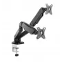 Manhattan Dual Desk Mount for TV & Monitors (Full Motion Spring), Ekrāniem no 10 collām līdz 27 collām, C-skavas vai starpsienas montāža, VESA saderība: 75x75 un 100x100mm - pārbaudiet četru montāžas caurumu izmērus ekrāna aizmugurē, lai pārliecinātos par atbilstību, Maks. 9kg (katrs), Kronšteins