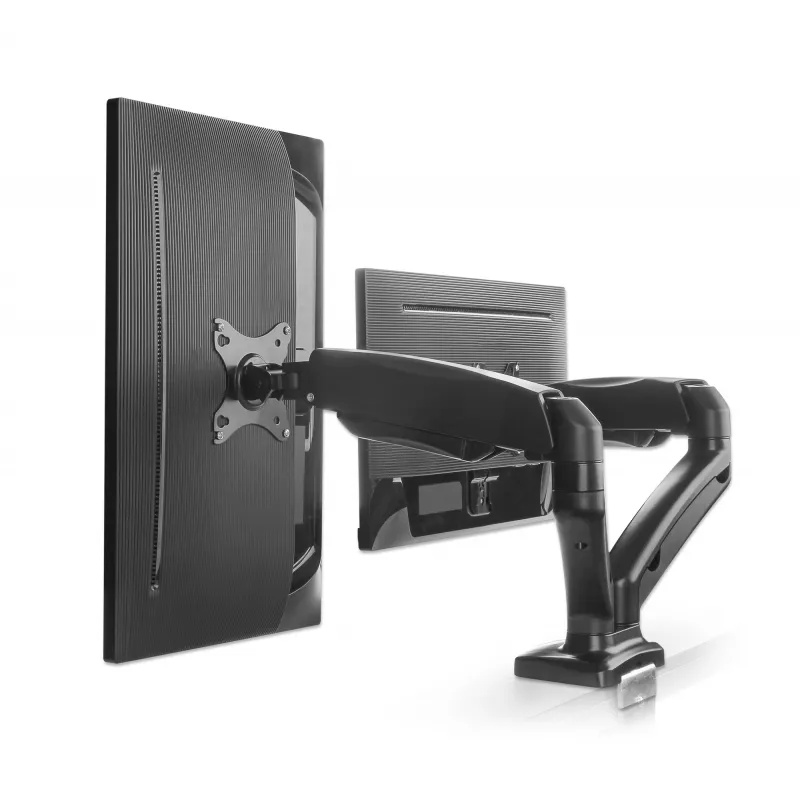 Manhattan Dual Desk Mount for TV & Monitors (Full Motion Spring), Ekrāniem no 10 collām līdz 27 collām, C-skavas vai starpsienas montāža, VESA saderība: 75x75 un 100x100mm - pārbaudiet četru montāžas caurumu izmērus ekrāna aizmugurē, lai pārliecinātos par atbilstību, Maks. 9kg (katrs), Kronšteins