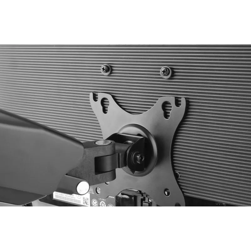 Manhattan Dual Desk Mount for TV & Monitors (Full Motion Spring), Ekrāniem no 10 collām līdz 27 collām, C-skavas vai starpsienas montāža, VESA saderība: 75x75 un 100x100mm - pārbaudiet četru montāžas caurumu izmērus ekrāna aizmugurē, lai pārliecinātos par atbilstību, Maks. 9kg (katrs), Kronšteins