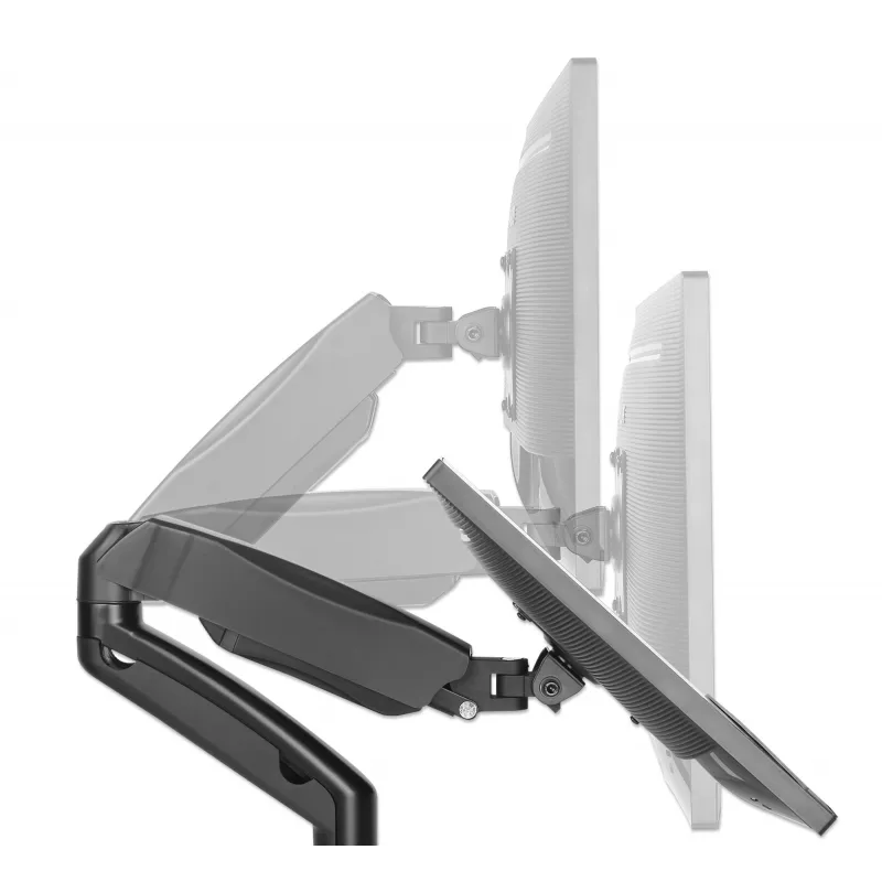 Manhattan Dual Desk Mount for TV & Monitors (Full Motion Spring), Ekrāniem no 10 collām līdz 27 collām, C-skavas vai starpsienas montāža, VESA saderība: 75x75 un 100x100mm - pārbaudiet četru montāžas caurumu izmērus ekrāna aizmugurē, lai pārliecinātos par atbilstību, Maks. 9kg (katrs), Kronšteins