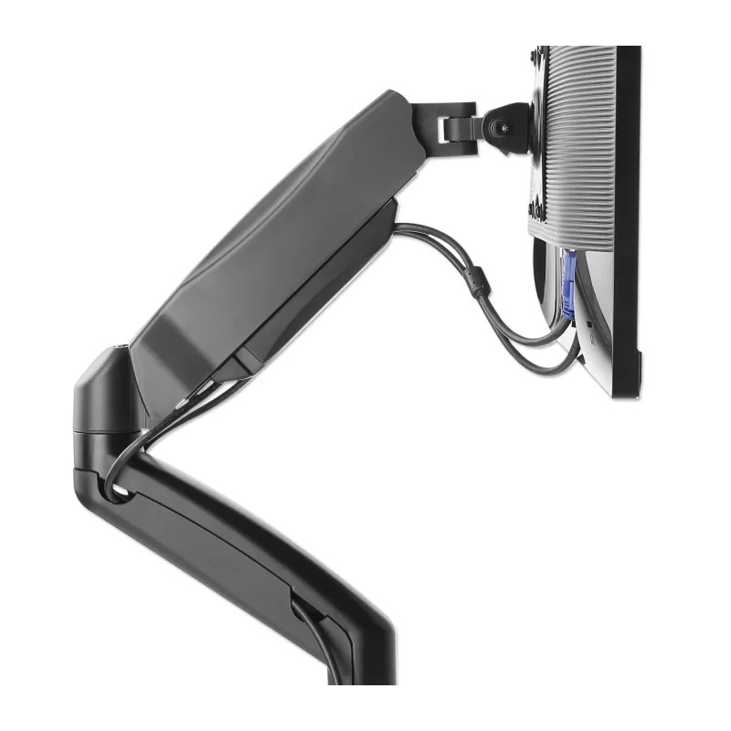 Manhattan Dual Desk Mount for TV & Monitors (Full Motion Spring), Ekrāniem no 10 collām līdz 27 collām, C-skavas vai starpsienas montāža, VESA saderība: 75x75 un 100x100mm - pārbaudiet četru montāžas caurumu izmērus ekrāna aizmugurē, lai pārliecinātos par atbilstību, Maks. 9kg (katrs), Kronšteins
