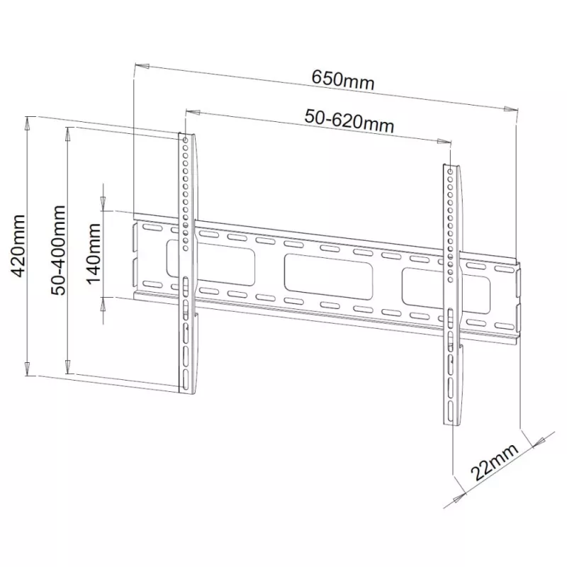 Techly sienas stiprinājums īpaši plāniem LED LCD televizoriem 40–65 inch, 101.6 cm (40 collas), 165.1 cm (65 collas), 100 x 100 mm, 600 x 400 mm, metāls, melns