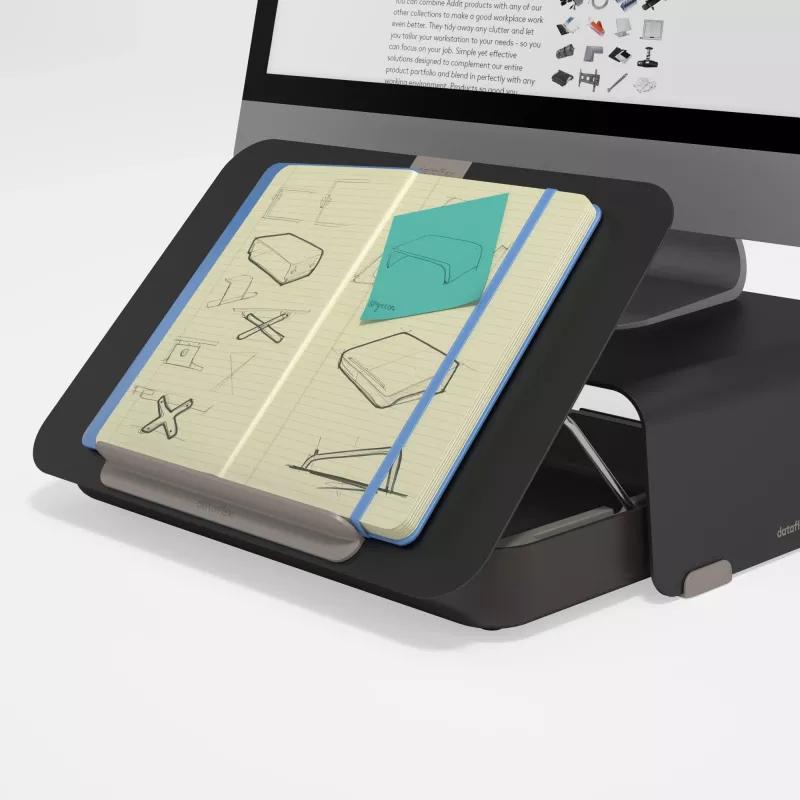 Dataflex Addit Bento® ergonomiskais instrumentu komplekts 903, klēpjdatora statīvs, melns, 38,1 cm (15 collas), 38,1 cm (15 collas), 38,1 cm (15 collas), 6 kg
