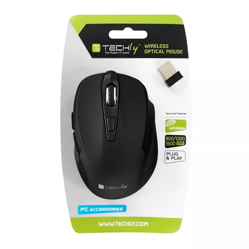 Techly IM 102-WBK pele Birojs Labās rokas RF Bezvadu Optiskais 1600 DPI
