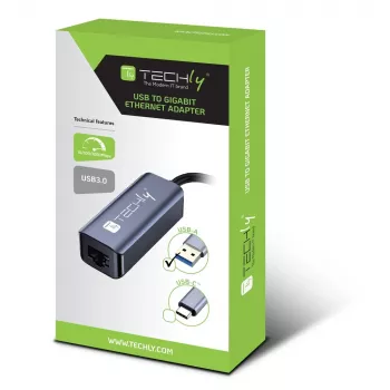 Techly IDATA USB-ETGIGA-AA klēpjdatora dokstacija/pieslēgvietu atkārtotājs ar vadu USB 3.2 Gen 1 (3.1 Gen 1) Type-A melns, sudraba