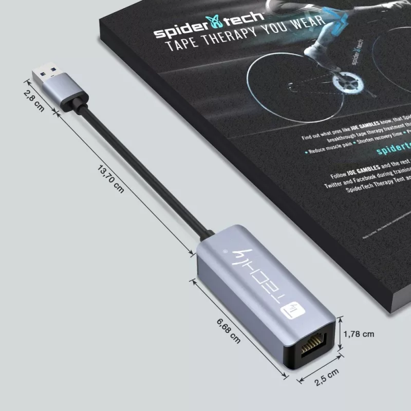 Techly IDATA USB-ETGIGA-AA klēpjdatora dokstacija/pieslēgvietu atkārtotājs ar vadu USB 3.2 Gen 1 (3.1 Gen 1) Type-A melns, sudraba