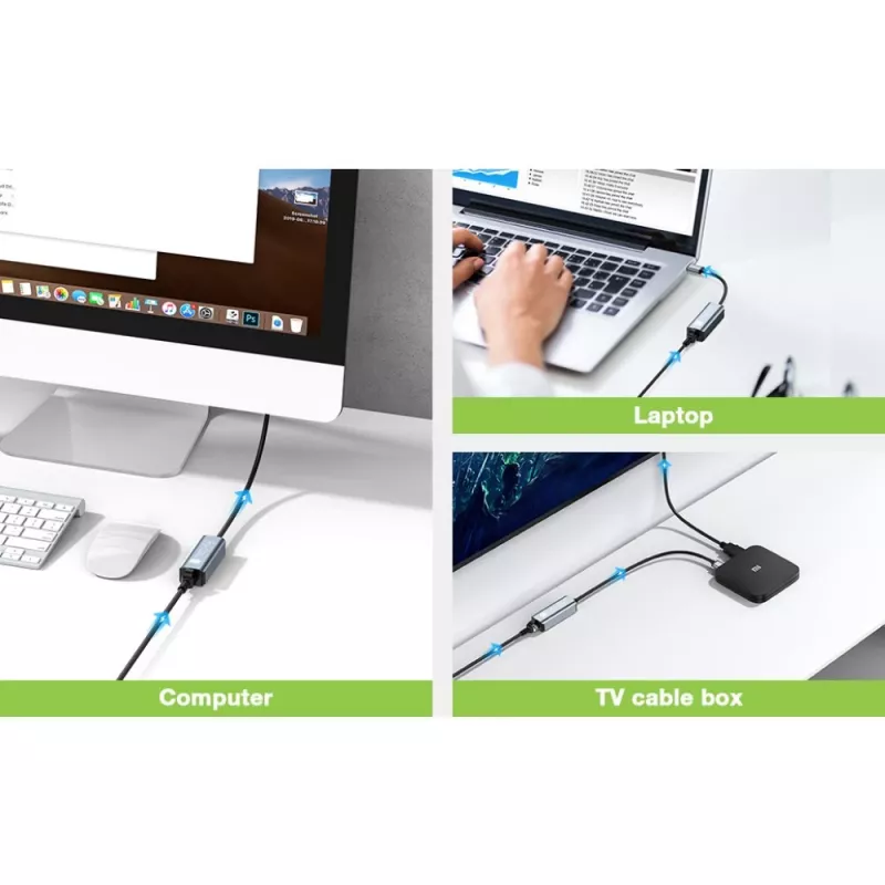 Techly IDATA USB-ETGIGA-AA klēpjdatora dokstacija/pieslēgvietu atkārtotājs ar vadu USB 3.2 Gen 1 (3.1 Gen 1) Type-A melns, sudraba