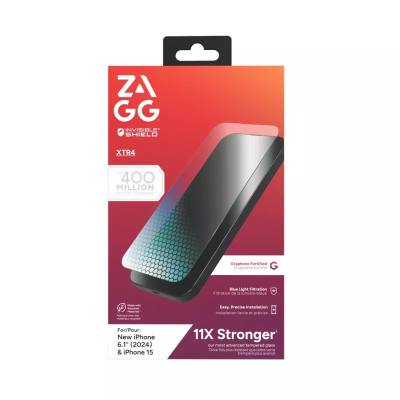 InvisibleShield Glass XTR4 Apple iPhone 16/15 Screen, Apple, iPhone 16/iPhone 15, Antibakteriāla, Zilās gaismas aizsardzība, Putekļu izturīga, Skrāpējumu izturīga, Caurspīdīga, 1 gab.