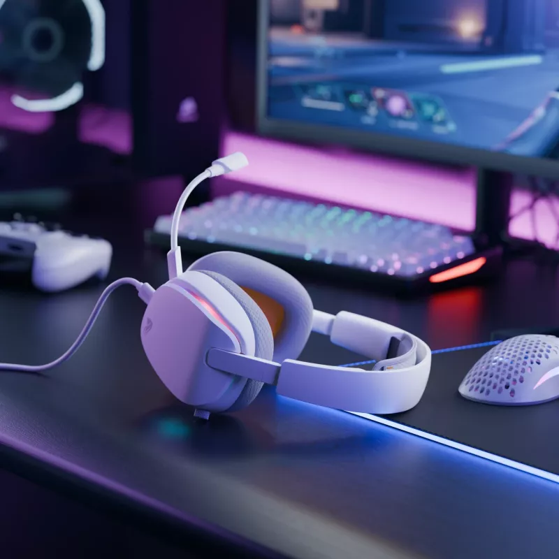 Glorious Gaming Glorious GHS Eternal RGB – stereo RGB spēļu austiņas datoram, PS5, PS4, Switch – īpaši noregulēti leņķotie draiveri, regulējams kristāldzidrs noņemams mikrofons, USB-C – izturīgas, komforts visai dienai/naktij – balta