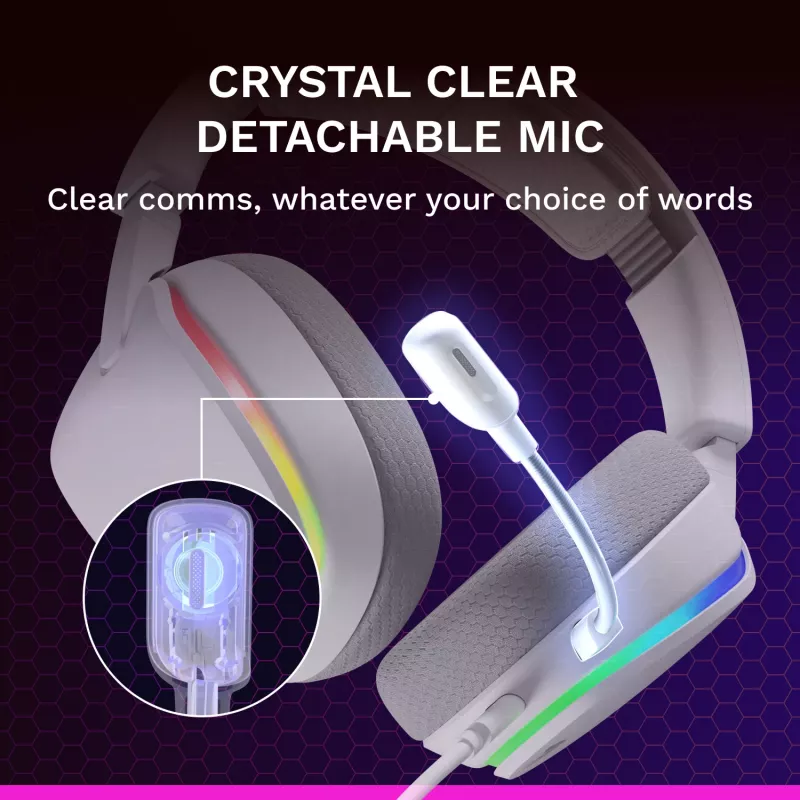 Glorious Gaming Glorious GHS Eternal RGB – stereo RGB spēļu austiņas datoram, PS5, PS4, Switch – īpaši noregulēti leņķotie draiveri, regulējams kristāldzidrs noņemams mikrofons, USB-C – izturīgas, komforts visai dienai/naktij – balta