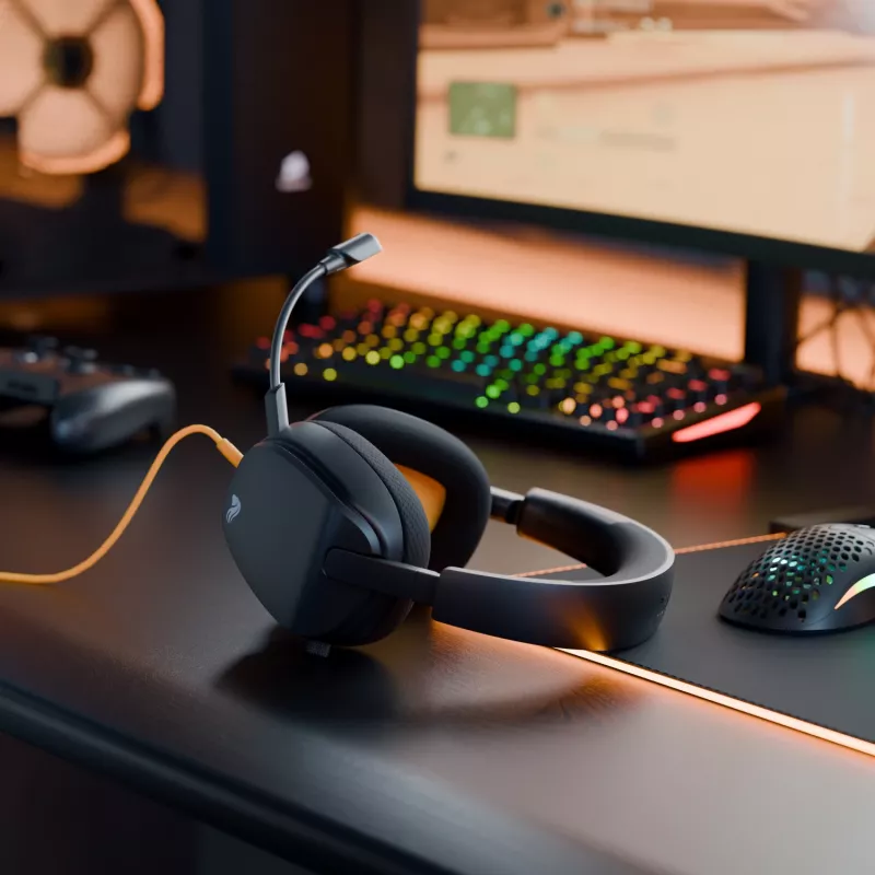 Glorious Gaming Glorious GHS Eternal - Stereo spēļu austiņas priekš PC, PS5, PS4, Xbox, Switch - Pielāgoti regulēti leņķveida draiveri, regulējams kristāldzidrs noņemams mikrofons, 3,5 mm - Izturīgas, komforts visai dienai/naktij - Melns