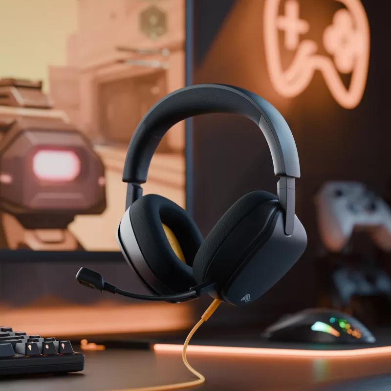 Glorious Gaming Glorious GHS Eternal - Stereo spēļu austiņas priekš PC, PS5, PS4, Xbox, Switch - Pielāgoti regulēti leņķveida draiveri, regulējams kristāldzidrs noņemams mikrofons, 3,5 mm - Izturīgas, komforts visai dienai/naktij - Melns