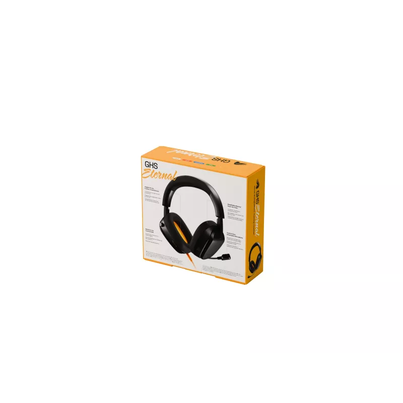 Glorious Gaming Glorious GHS Eternal - Stereo spēļu austiņas priekš PC, PS5, PS4, Xbox, Switch - Pielāgoti regulēti leņķveida draiveri, regulējams kristāldzidrs noņemams mikrofons, 3,5 mm - Izturīgas, komforts visai dienai/naktij - Melns