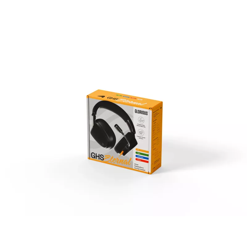 Glorious Gaming Glorious GHS Eternal - Stereo spēļu austiņas priekš PC, PS5, PS4, Xbox, Switch - Pielāgoti regulēti leņķveida draiveri, regulējams kristāldzidrs noņemams mikrofons, 3,5 mm - Izturīgas, komforts visai dienai/naktij - Melns