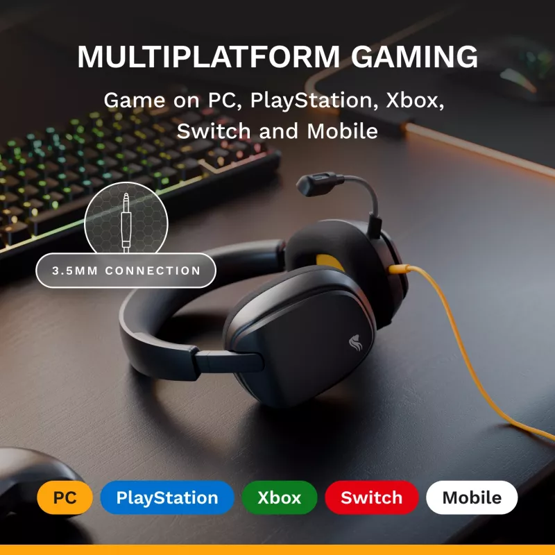 Glorious Gaming Glorious GHS Eternal - Stereo spēļu austiņas priekš PC, PS5, PS4, Xbox, Switch - Pielāgoti regulēti leņķveida draiveri, regulējams kristāldzidrs noņemams mikrofons, 3,5 mm - Izturīgas, komforts visai dienai/naktij - Melns