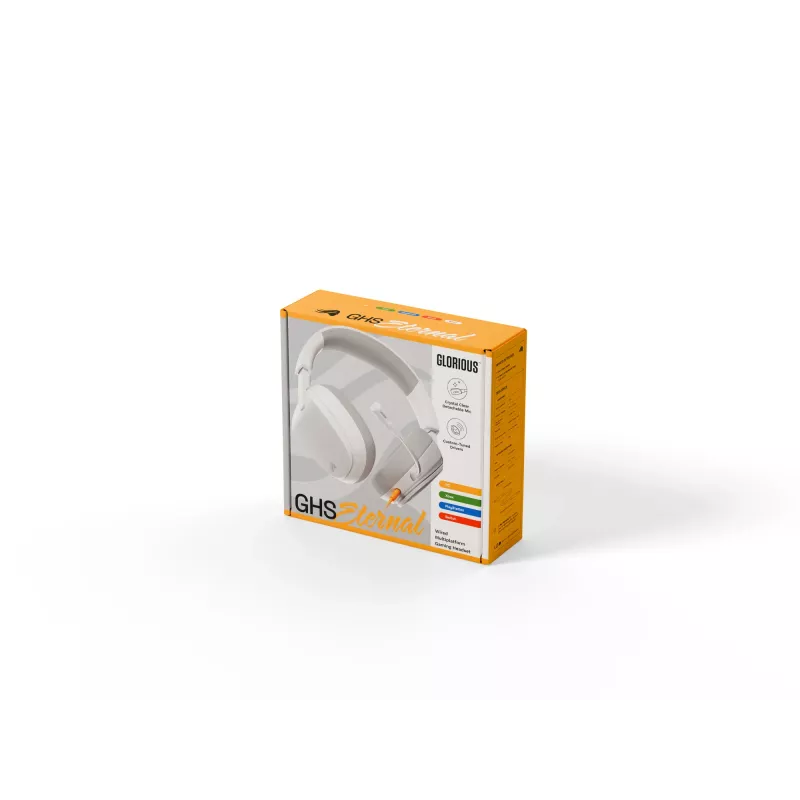 Glorious Gaming Glorious GHS Eternal - Stereo Gaming Headset priekš PC, PS5, PS4, Xbox, Switch - Īpaši pielāgoti leņķveida draiveri, regulējams kristāldzidrs noņemams mikrofons, 3.5mm - Izturīgs, visas dienas/nakts komforts - Balts