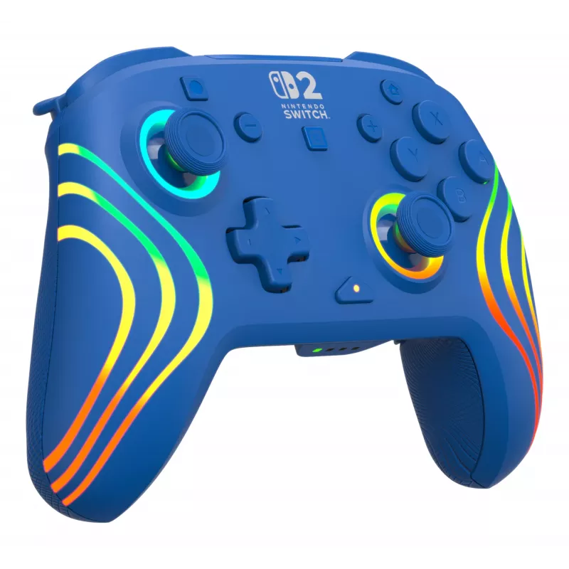 Vadu un bezvadu spēļu kontrolieris Turtle Beach Afterglow Wave Blue priekš Nintendo Switch 2 — Bluetooth/USB-C, RGB, Iebūvēta 20 h baterija, 3 m kabelis