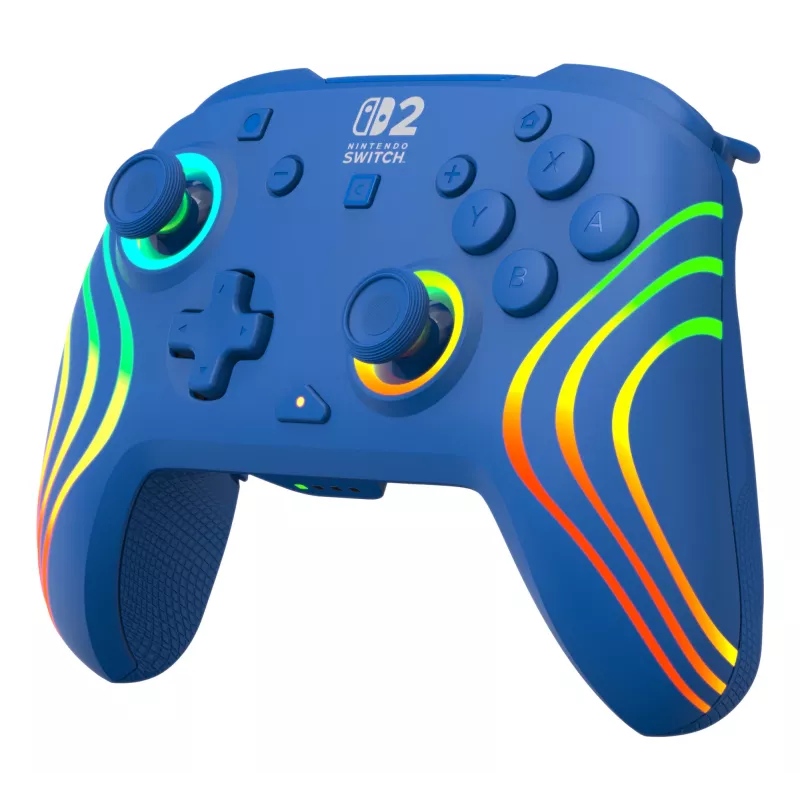 Vadu un bezvadu spēļu kontrolieris Turtle Beach Afterglow Wave Blue priekš Nintendo Switch 2 — Bluetooth/USB-C, RGB, Iebūvēta 20 h baterija, 3 m kabelis