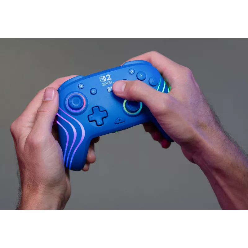 Vadu un bezvadu spēļu kontrolieris Turtle Beach Afterglow Wave Blue priekš Nintendo Switch 2 — Bluetooth/USB-C, RGB, Iebūvēta 20 h baterija, 3 m kabelis