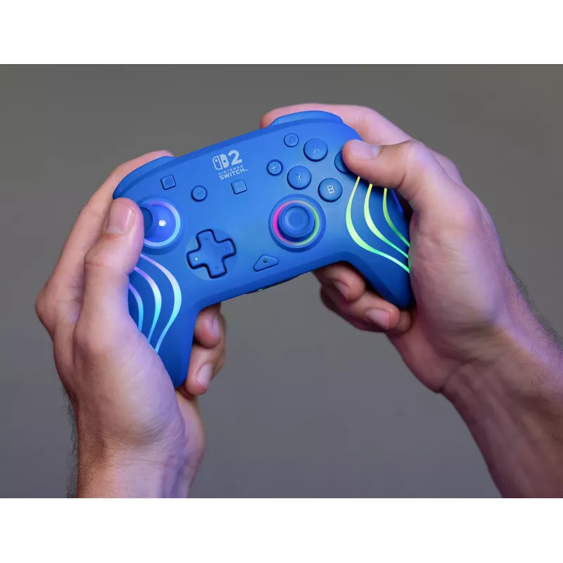 Vadu un bezvadu spēļu kontrolieris Turtle Beach Afterglow Wave Blue priekš Nintendo Switch 2 — Bluetooth/USB-C, RGB, Iebūvēta 20 h baterija, 3 m kabelis