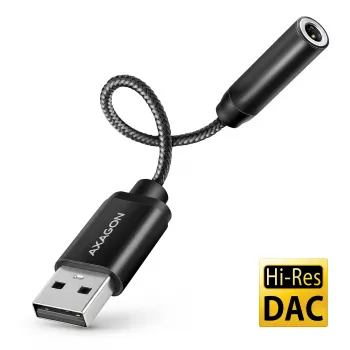 Axagon ADA-HA USB-A uz 3,5 mm ligzdu Hi-Res DAC audio adapteris, 384kHz/32bit, Stereo