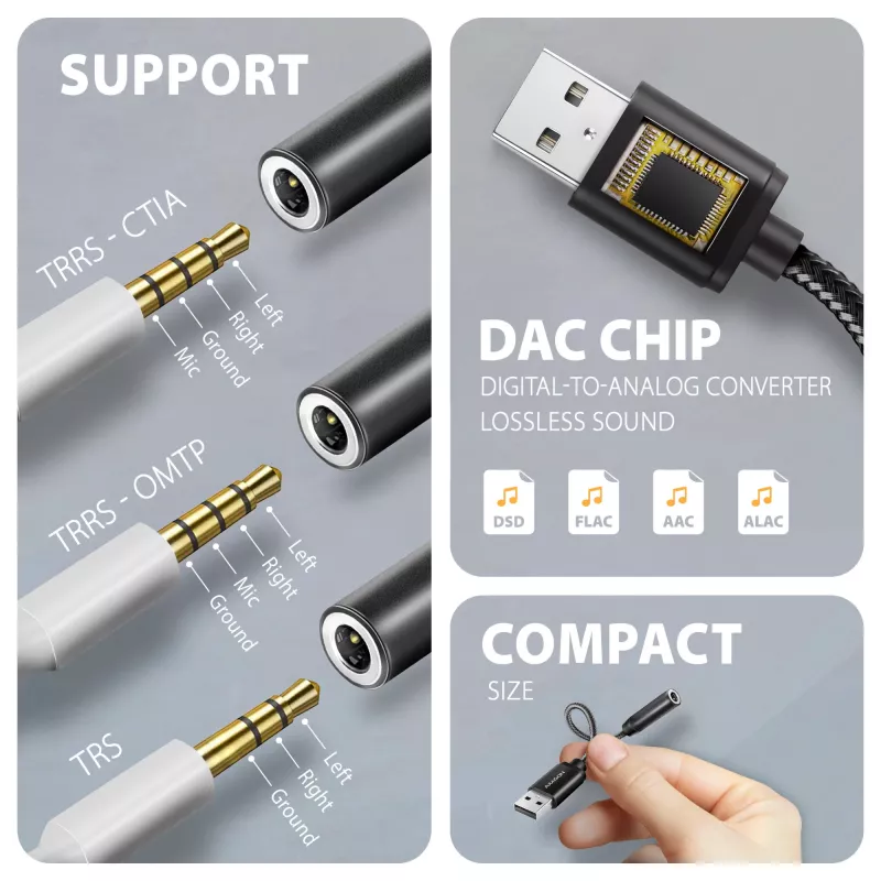 Axagon ADA-HA USB-A uz 3,5 mm ligzdu Hi-Res DAC audio adapteris, 384kHz/32bit, Stereo
