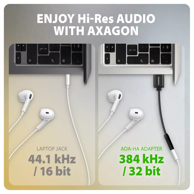 Axagon ADA-HA USB-A uz 3,5 mm ligzdu Hi-Res DAC audio adapteris, 384kHz/32bit, Stereo