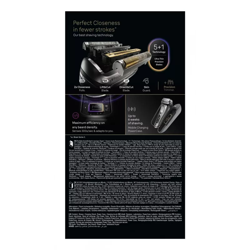 Folijas skuveklis Braun Series 9 Pro+ 9625s — grafīts, 5 galviņas, Li‑Ion baterija, trimmeris, mitrai un sausai lietošanai