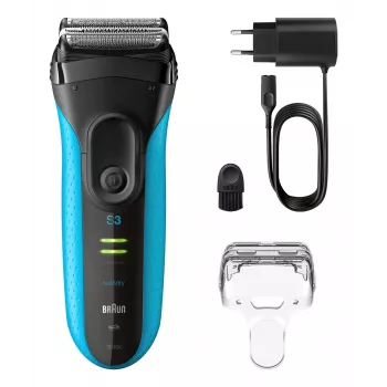 Elektriskais skuveklis BRAUN Series 3 3040 uzlādējams melns/zils, modelis 3040