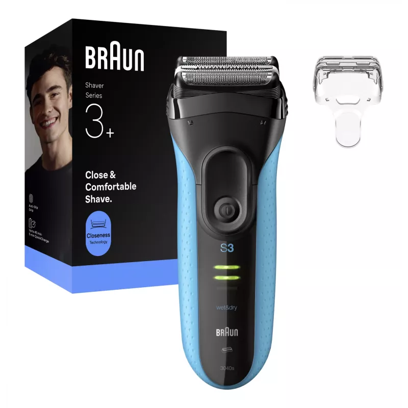 Elektriskais skuveklis BRAUN Series 3 3040 uzlādējams melns/zils, modelis 3040