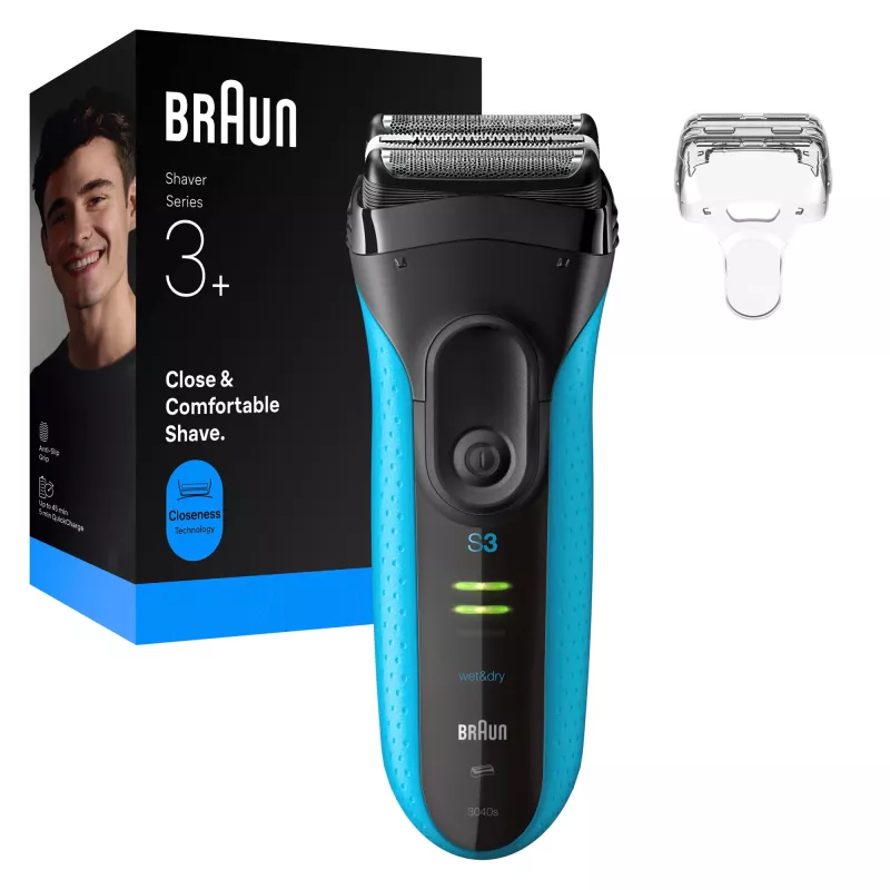 Elektriskais skuveklis BRAUN Series 3 3040 uzlādējams melns/zils, modelis 3040