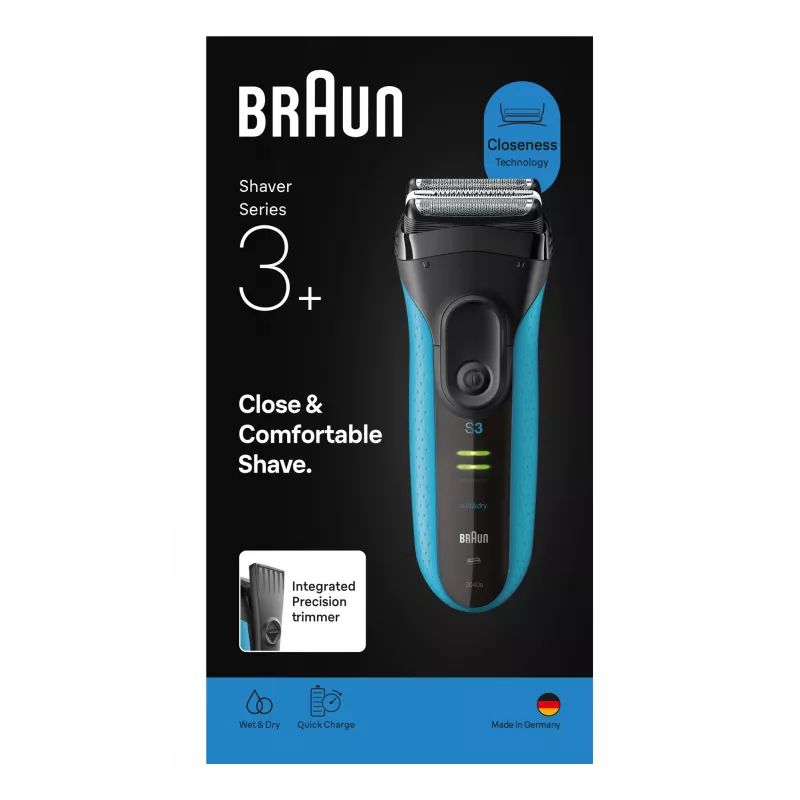 Elektriskais skuveklis BRAUN Series 3 3040 uzlādējams melns/zils, modelis 3040