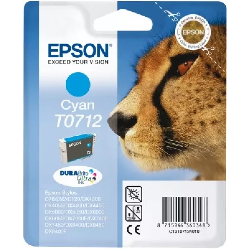 Epson Cheetah vienas paciņas ciāna T0712 DURABrite Ultra tinte