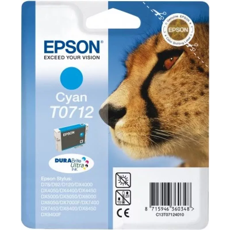 Epson Cheetah vienas paciņas ciāna T0712 DURABrite Ultra tinte